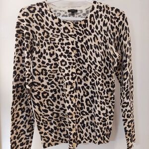 Talbots Animal Print Button-Up Cardigan